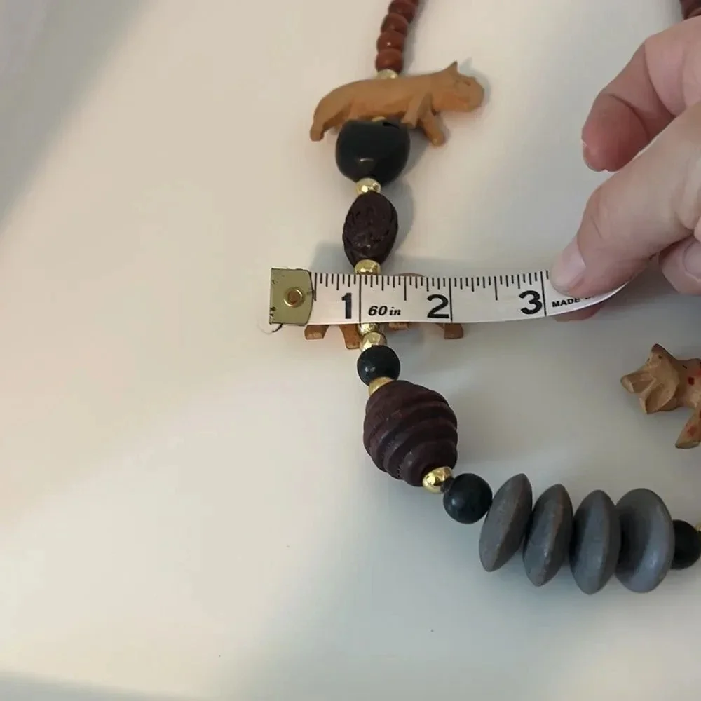 Vintage purple & Beige Beaded & Tribal Animal Statement Necklace